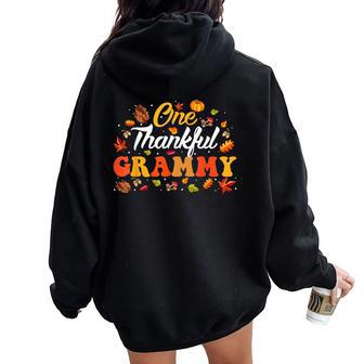 One Thankful Grammy Turkey Autumn Leaves Fall Thanksgiving Women Oversized Hoodie Back Print - Thegiftio UK