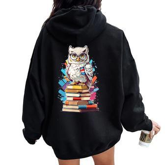 Owl Teacher Standing On Books Women Oversized Hoodie Back Print | Mazezy