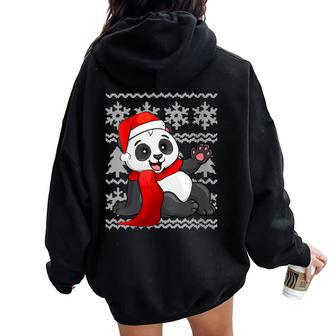 Panda Santa Hat Scarf Ugly Christmas Sweater Holiday Women Oversized Hoodie Back Print - Monsterry