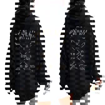Pearland Tx Distressed Boho Style Arrows Home City Women Oversized Hoodie Back Print | Mazezy