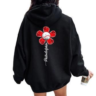 Philly Colorful Baseball Flower Souvenir I Love Philly Women Oversized Hoodie Back Print | Mazezy