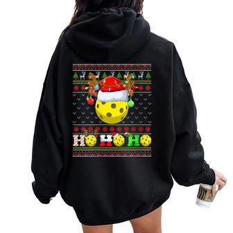 Pickleball Ball Xmas Tree Lights Ugly Christmas Sweater Women Oversized Hoodie Back Print - Monsterry