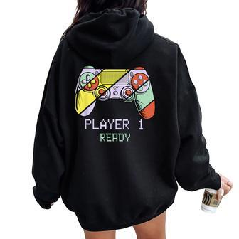 Player 1 Ready Future Dad & Mom Baby Announcement Cute Women Oversized Hoodie Back Print | Mazezy AU