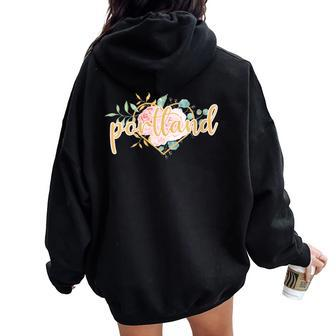 Portland Floral Heart Pink Watercolor Roses Women Oversized Hoodie Back Print | Mazezy