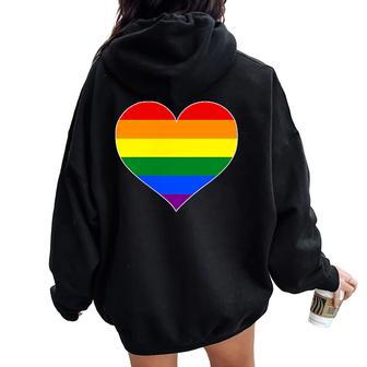 Pride Heart Novelty Pride Rainbow Heart Women Oversized Hoodie Back Print | Mazezy