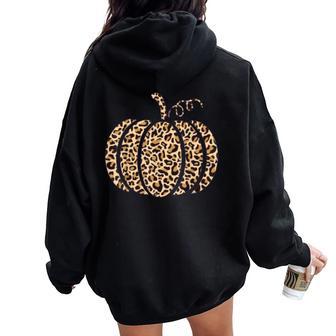 Pumpkin Leopard Print Cheetah Fall Graphic Thanksgiving Women Oversized Hoodie Back Print - Thegiftio UK