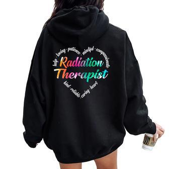 Radiation Therapist Heart Word Cloud Watercolor Rainbow Women Oversized Hoodie Back Print | Mazezy