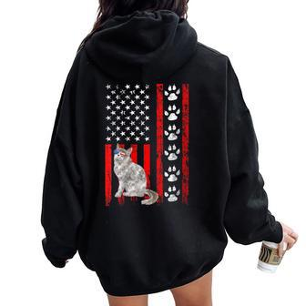 Ragamuffin Cat 4Th Of July Patriotic American Flag Paws Women Oversized Hoodie Back Print | Mazezy