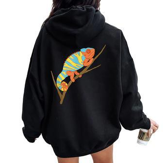 Rainbow Panther Chameleon Reptile Lover For A Herpetologist Women Oversized Hoodie Back Print | Mazezy