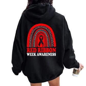 Rainbow Red Ribbon Week Leopard We Wear Red For Awareness Women Oversized Hoodie Back Print - Monsterry