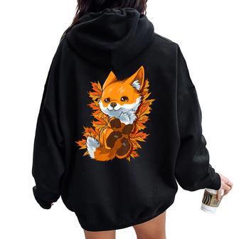 Red Forest Fox Baby Animal Autumn Fall Leaves Women Oversized Hoodie Back Print | Mazezy