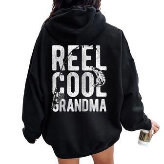 Reel Cool Grandma Retro Fishing Lover Women Oversized Hoodie Back Print | Mazezy