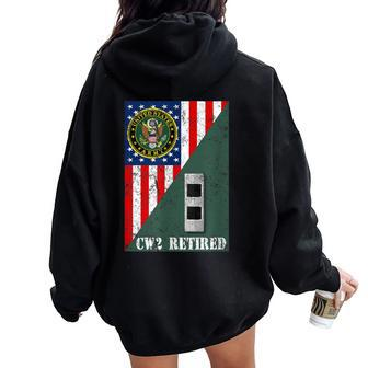 Retired Army Chief Warrant Officer Two Cw2 Half Rank & Flag Women Oversized Hoodie Back Print | Mazezy