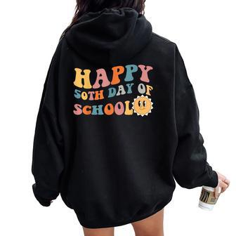 Retro 50 Days Of School 50Th Day Of School Groovy Women Oversized Hoodie Back Print - Thegiftio UK