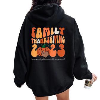 Retro Groovy Turkey Family Thanksgiving Squad 2023 Matching Women Oversized Hoodie Back Print - Thegiftio UK