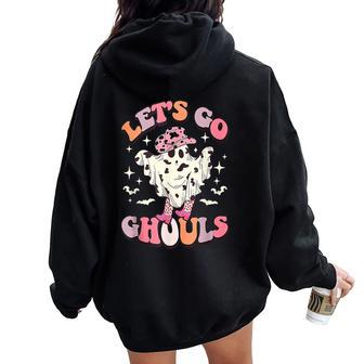 Retro Let’S Go Ghouls Halloween Ghost Spooky Cowgirl Women Oversized Hoodie Back Print - Seseable