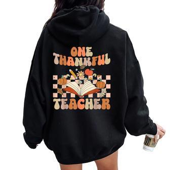 Retro One Thankful Teacher Pumpkin Spice Thanksgiving Fall Women Oversized Hoodie Back Print | Mazezy