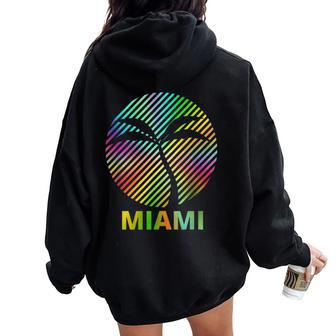 Retro Palm Miami Beach Florida State Souvenirs Boys & Girls Women Oversized Hoodie Back Print | Mazezy