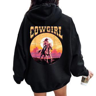 Rodeo Western Country Southern Cowgirl Hat Cowgirl Women Oversized Hoodie Back Print | Mazezy
