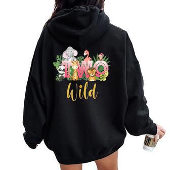 Safari Floral Zoo Animal Two Wild Girls 2Nd Birthday Party Women Oversized Hoodie Back Print - Thegiftio UK