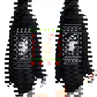 Santa Chicken Christmas Lights Ugly Sweater Chicken Women Oversized Hoodie Back Print - Monsterry