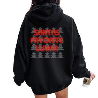 Santas Favorite Llama Ugly Christmas Sweater Party Women Oversized Hoodie Back Print - Monsterry DE