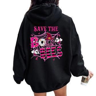 Save The Boobees Boo Bees Breast Cancer Halloween Women Oversized Hoodie Back Print - Seseable