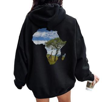 Serengeti Giraffe Landscape Picture In Africa Cool Tourist Women Oversized Hoodie Back Print | Mazezy