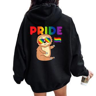 Sloth Gay Pride Rainbow Flag Proud Lgbtq Cool Lgbt Ally Women Oversized Hoodie Back Print | Mazezy