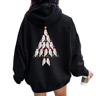 Snowy Owl Christmas Tree Ugly Christmas Sweater Women Oversized Hoodie Back Print - Monsterry