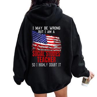 Social Studies Teacher American Flag Patriotic Women Oversized Hoodie Back Print | Mazezy