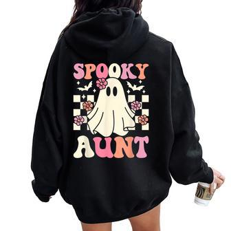 Spooky Aunt Halloween Ghost Costume Retro Groovy Women Oversized Hoodie Back Print - Thegiftio UK