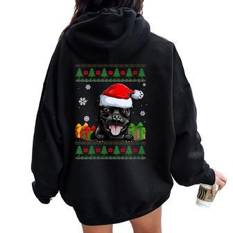 Stafforshire Bull Terrier Santa Hat Ugly Christmas Sweater Women Oversized Hoodie Back Print - Monsterry