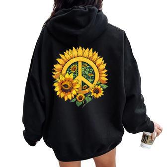 Sunflower Peace Sign Women Oversized Hoodie Back Print - Monsterry CA