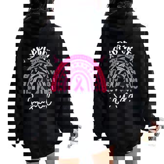 Support Squad Rainbow Pink Ribbon Breast Cancer Awareness Women Oversized Hoodie Back Print - Monsterry