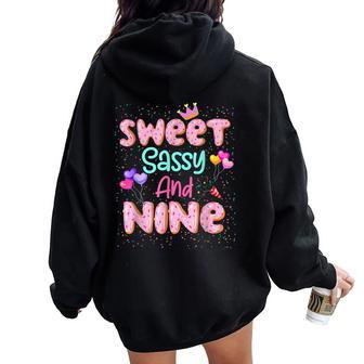 Sweet Sassy And Nine Birthday For Girls 9 Year Old Women Oversized Hoodie Back Print - Thegiftio UK