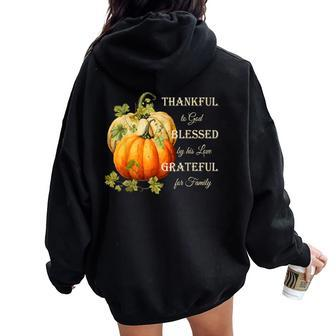 Thankful Grateful Blessed Christian Thanksgiving Women Oversized Hoodie Back Print | Mazezy