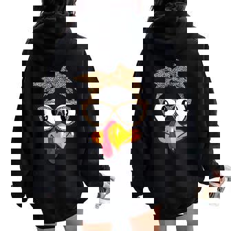 Thanksgiving Turkey Face Leopard Sunglasses Girl Women Oversized Hoodie Back Print - Monsterry