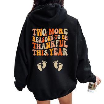 Thanksgiving Twin Pregnancy Announcement Fall Baby Reveal Women Oversized Hoodie Back Print - Thegiftio UK