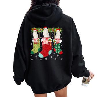 Three Snowy Owl In Socks Ugly Christmas Sweater Party Women Oversized Hoodie Back Print - Monsterry UK