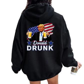 Trump 4Th Of July Drinking Presidents Donald Drunk Women Oversized Hoodie Back Print | Mazezy
