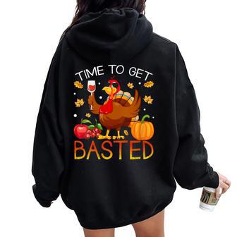 Turkey Time To Get Basted Retro Happy Thanksgiving Women Women Oversized Hoodie Back Print - Seseable