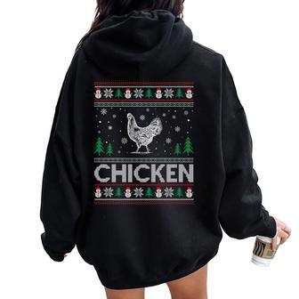 Ugly Christmas Sweater Chicken Ugly Xmas Women Oversized Hoodie Back Print - Monsterry DE