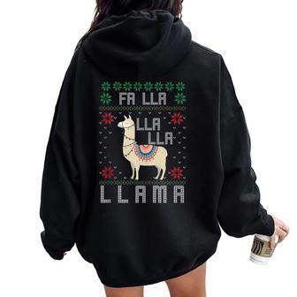 Ugly Christmas Sweater Illustration Llama Holiday Women Oversized Hoodie Back Print - Monsterry DE
