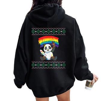Ugly Christmas Sweater Panda Rainbow Flag Panda Bear Women Oversized Hoodie Back Print - Monsterry