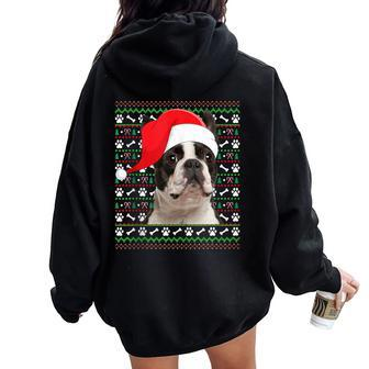 Ugly Xmas Sweater Santa Boston Terrier Dog Christmas Women Oversized Hoodie Back Print | Mazezy