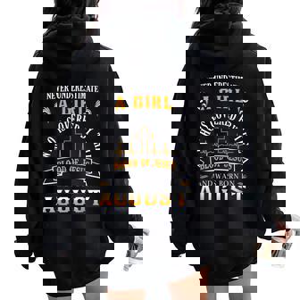 Never Underestimate An August Girl Covered By Blood Of Jesus Women Oversized Hoodie Back Print - Thegiftio