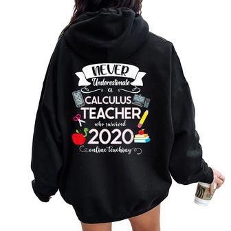 Never Underestimate A Calculus Teacher Who Survived 2020 Women Oversized Hoodie Back Print | Mazezy