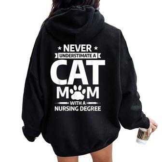 Never Underestimate A Cat Mom With A Nursing Degree Women Oversized Hoodie Back Print - Monsterry
