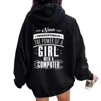 Never Underestimate A Girl With A Computer Programmer Women Oversized Hoodie Back Print - Seseable